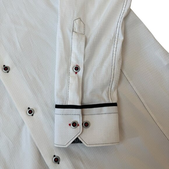 NWOT 7 Downie St Button Down Shirt Mens Size 5 Large Flip Cuff Textured White - Picture 4 of 10